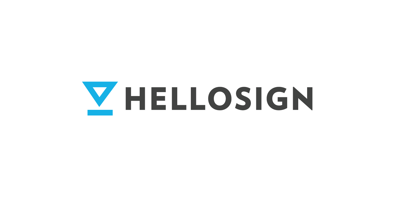 HelloSign logo with teal inverted triangle and horizontal line symbol, black text.