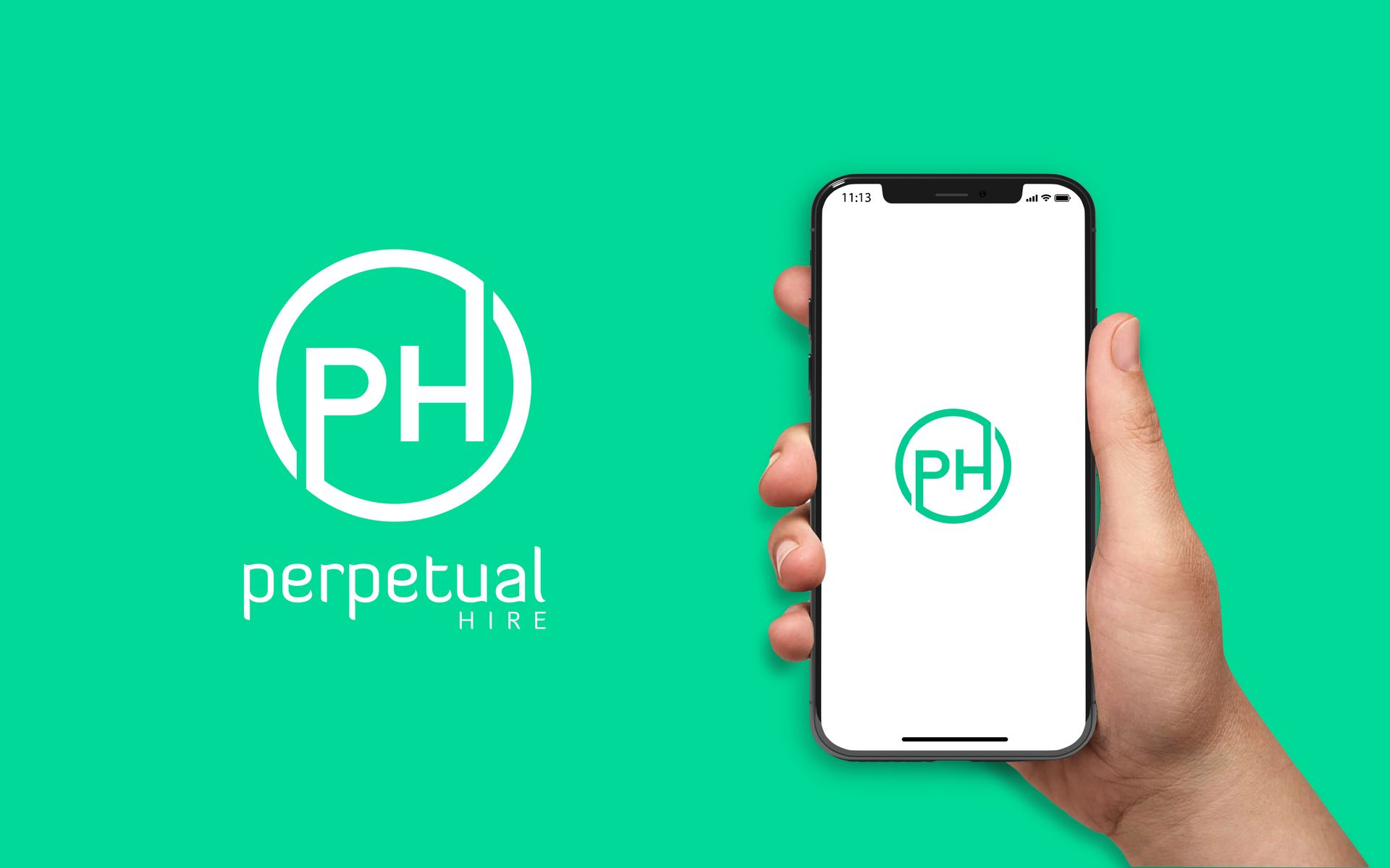 Hand holding a smartphone displaying a green and white