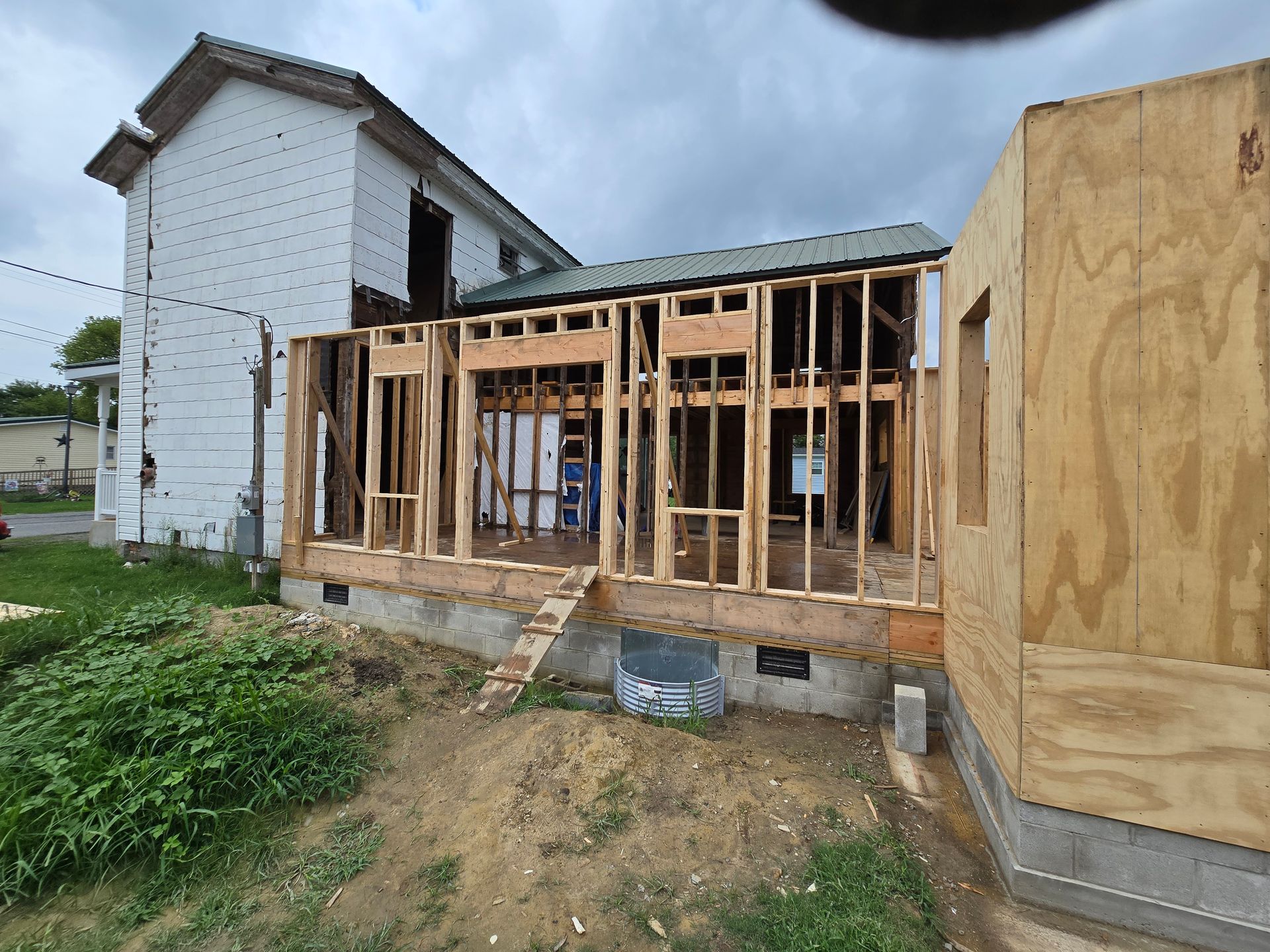 A house is being built with a lot of wood.
