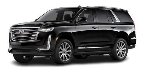 A black cadillac escalade is shown on a white background.