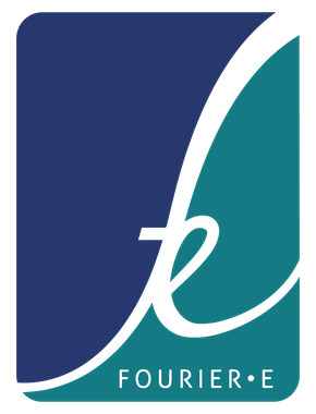 Fourier-E logo with blue and teal panels and a stylized white curve