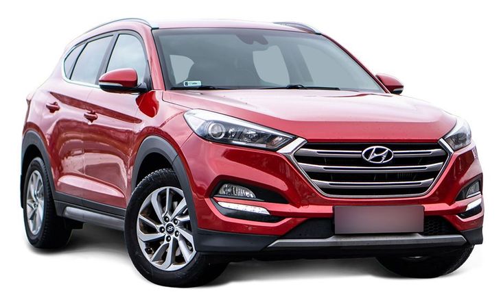 Un Hyundai Tucson rouge est représenté sur un fond blanc.