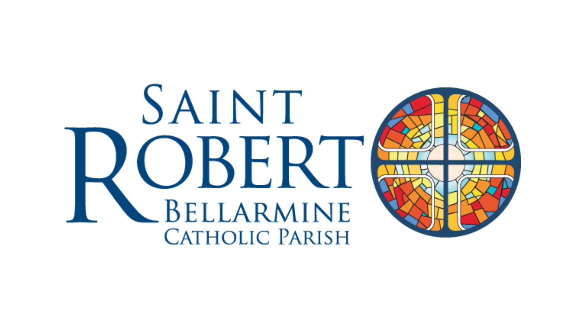 Saint Robert Bellarmine Catholic Parish logo with stained glass window.