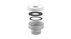 A set of white pipes and o rings on a white background