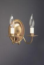 Brass wall sconce with two candle-shaped lightbulbs.