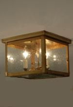 Wooden box ceiling light with seeded glass panels.