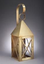 Brass lantern with a pyramid-shaped roof and a handle, on a neutral background.