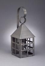 Metal lantern with a handle and slatted sides.