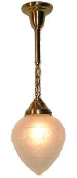 Antique-style hanging light fixture with a teardrop-shaped frosted glass shade.