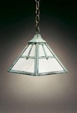Hanging square pendant lamp with white glass panels, supported by a metal chain.