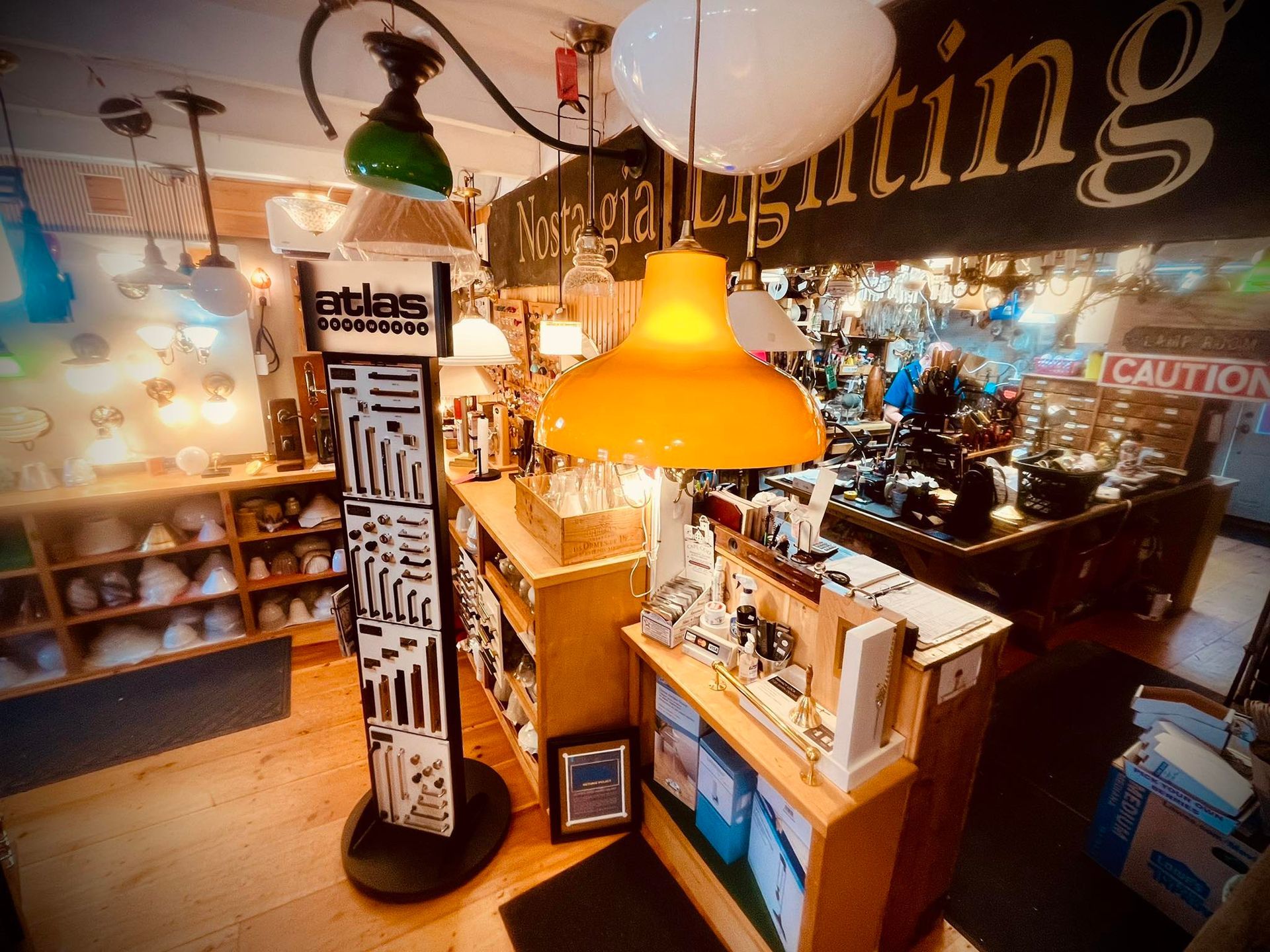 Interior of a lighting store.