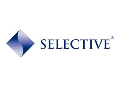 The logo for selective is a blue diamond with a s on it.