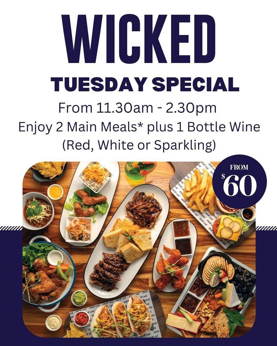 A Menu For A Restaurant Called Wicked Tuesday Special — Chop 'n Chill South West Rocks In South West Rocks, NSW