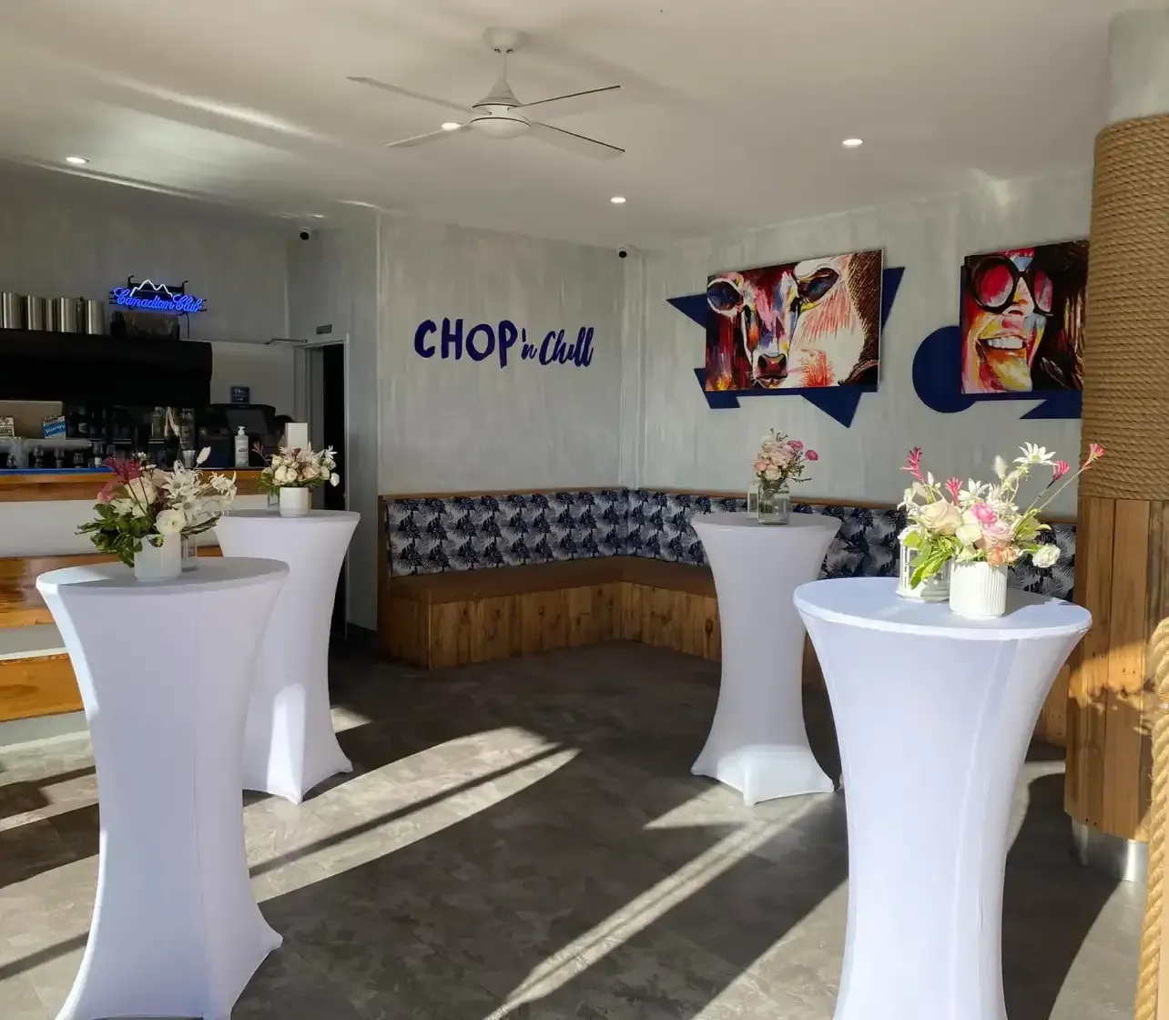 A Room with Tables and A Sign that Says Chop Club — Chop 'n Chill South West Rocks in South West Rocks, NSW