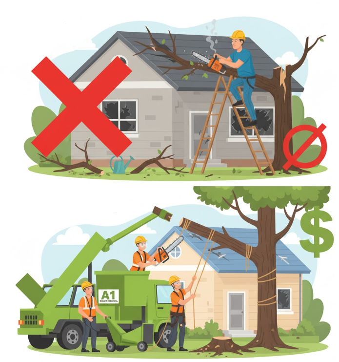 DIY tree removal vs professional tree removal in Spokane. Not worth the risk, hire a professional like A1 Stump Removal
