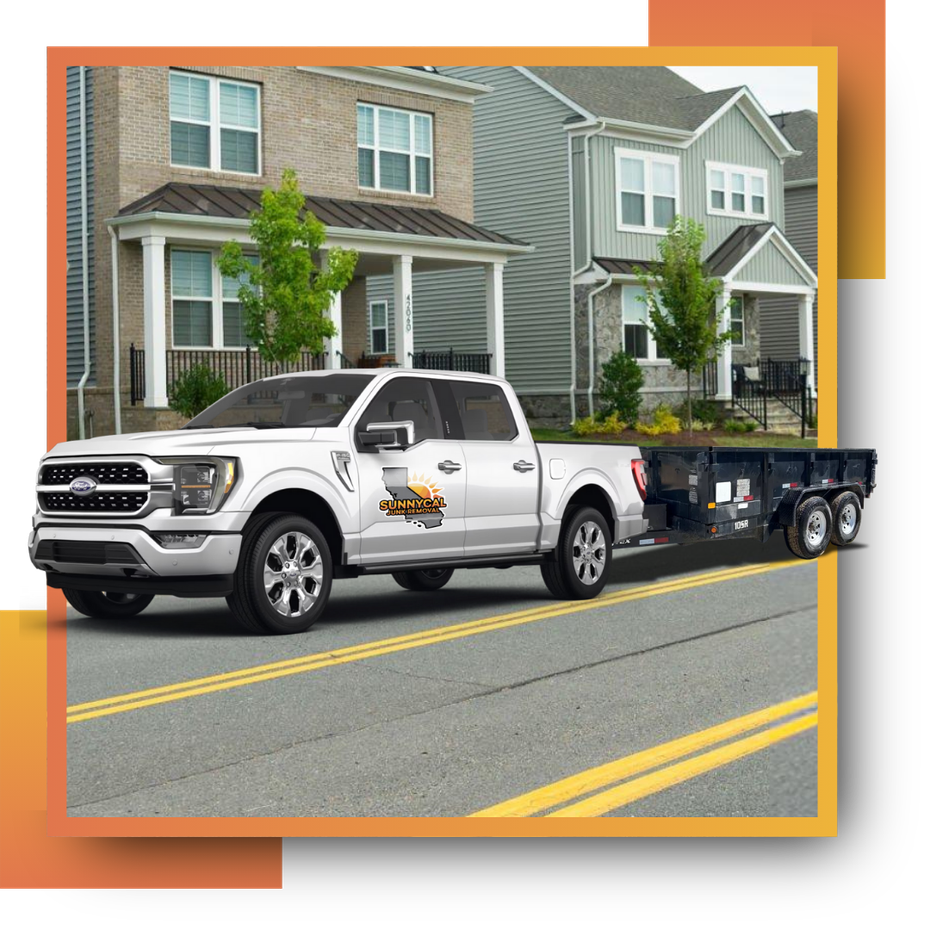 pick up truck trailer in front of houses