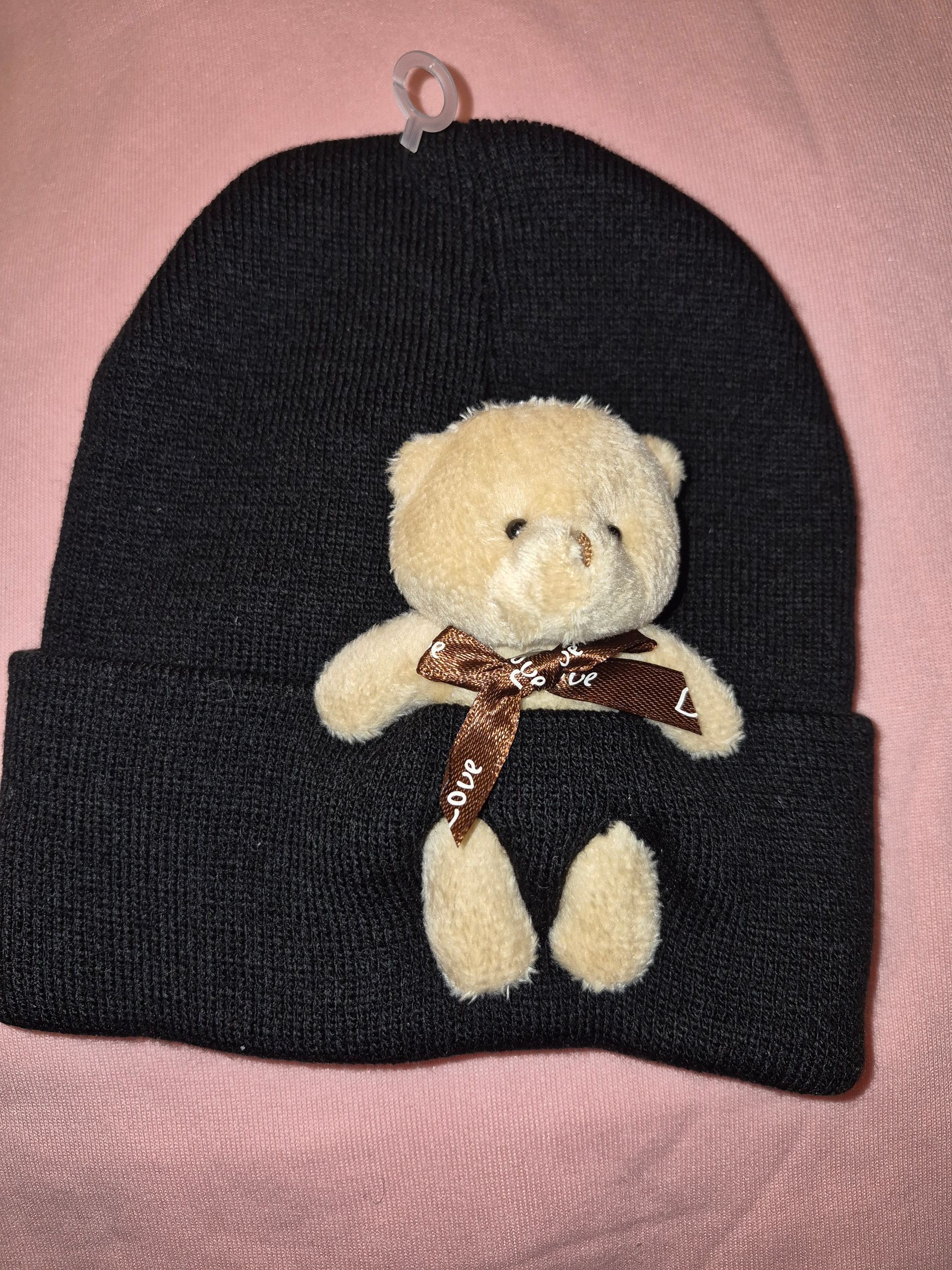 Black Beanie with Brown Teddy