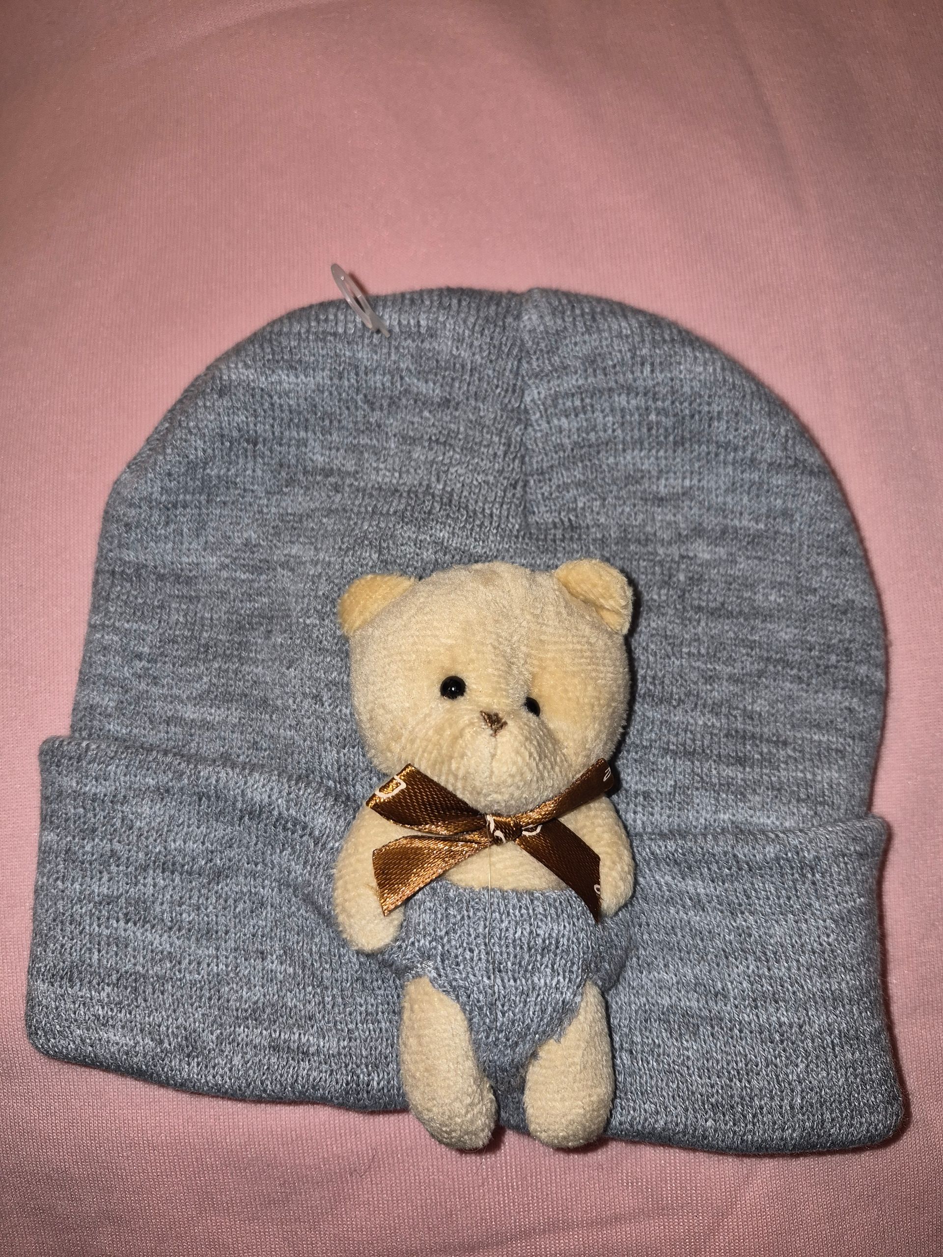 Grey beanie with Brown Teddy