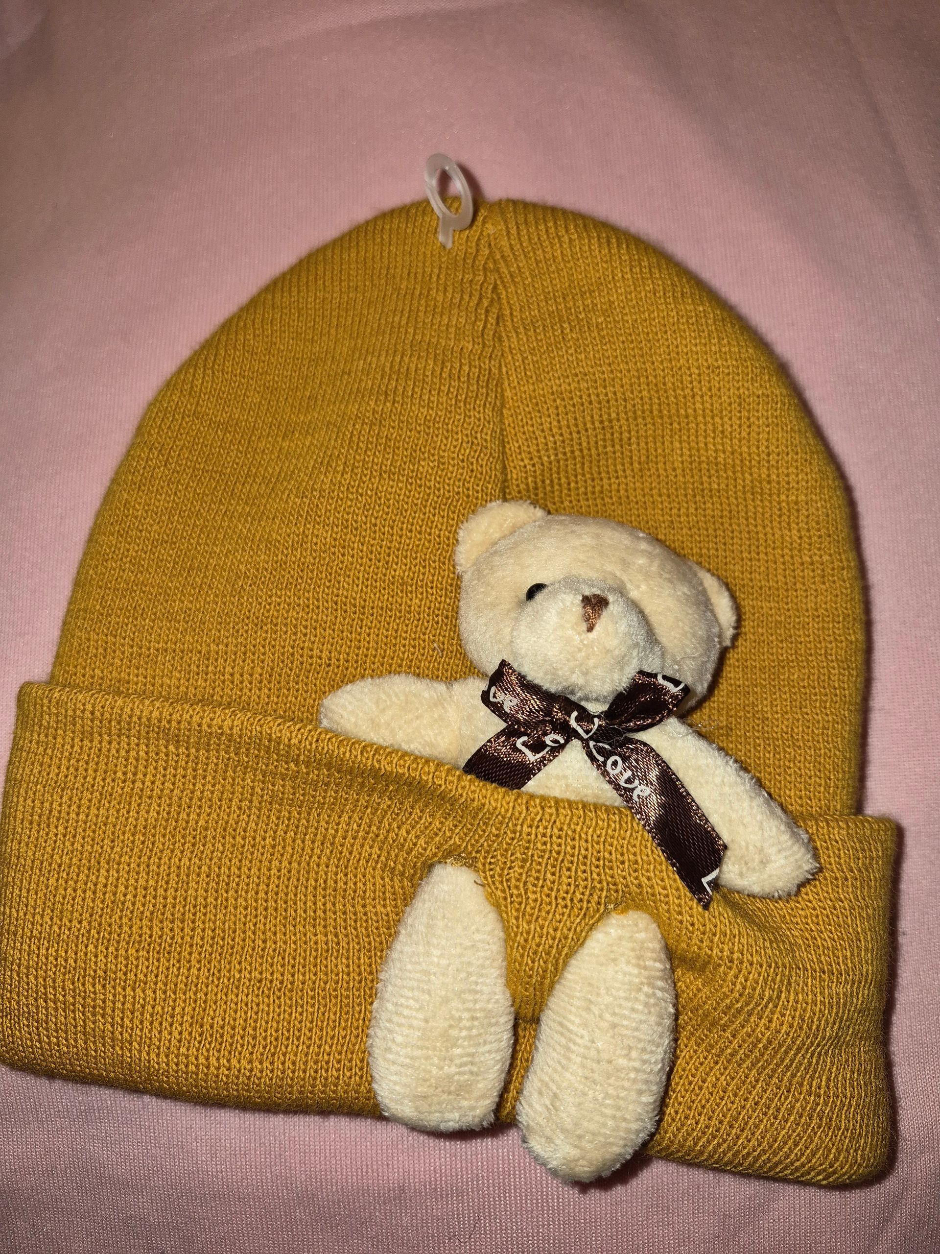 Mustard Beanie with Brown Teddy