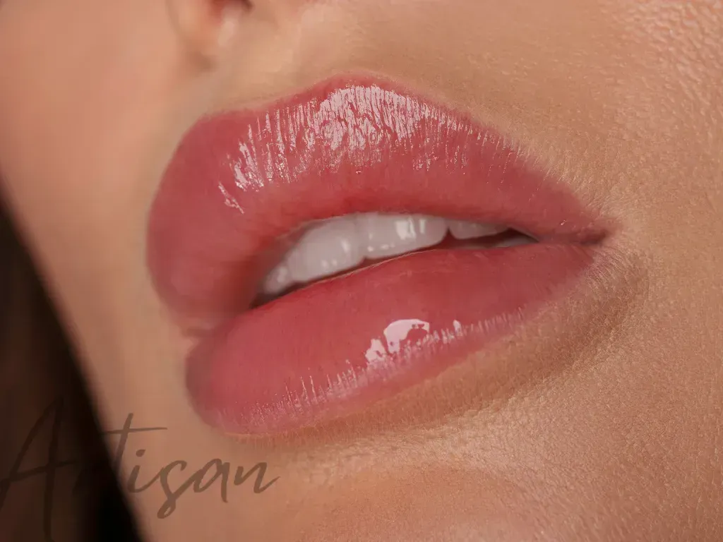 Close-up of Glossy, Full Lips With a Pinkish Hue — Artisan Cosmetic Tattoo & Beauty in Worongary, QLD