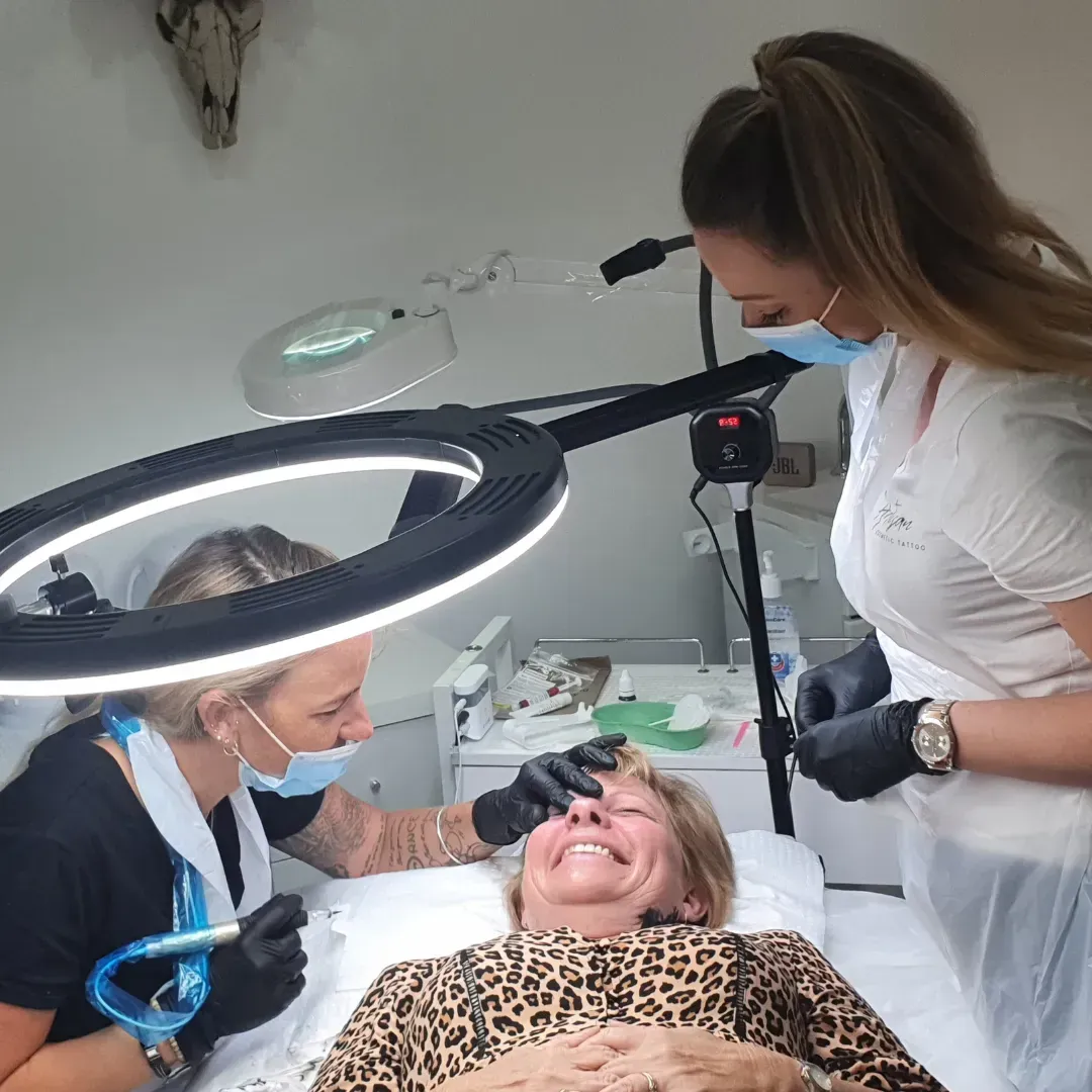 Two Estheticians Performing Eyebrow — Artisan Cosmetic Tattoo & Beauty in Worongary, QLD