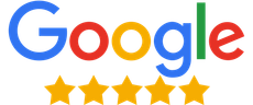 Ein Google-Logo mit fünf Sternen darauf
