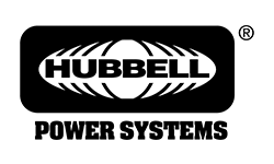 A black and white logo for hubbell power systems.