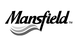 The mansfield logo is black and white and has a wave on it.