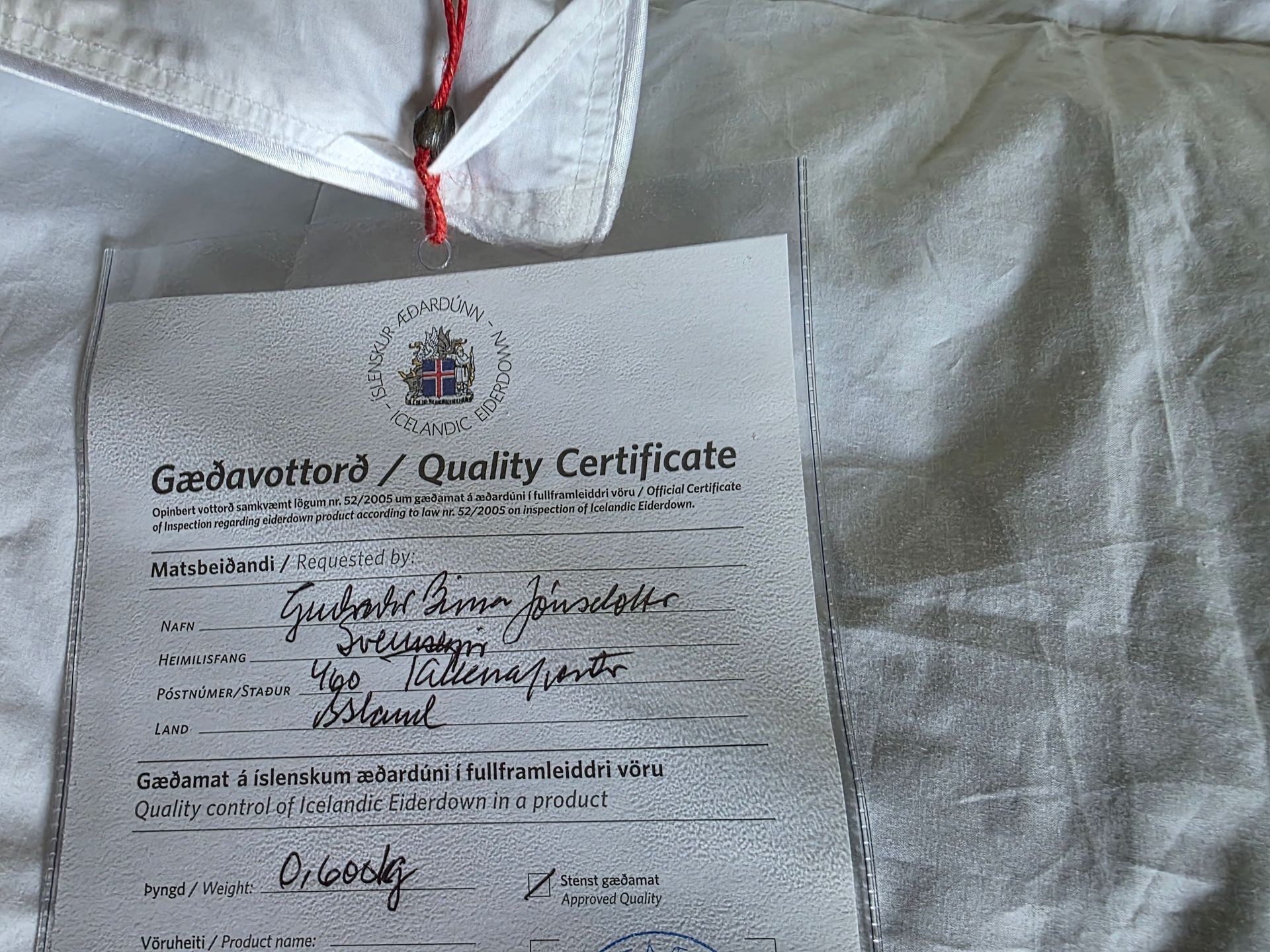 Close-up of a white fabric and a