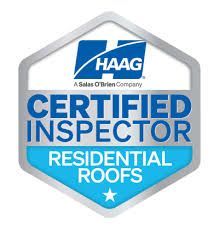 Hexagonal badge for a Haag Certified Inspector for residential roofs.