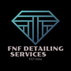 Logo for FNF Detailing Services. Blue diamond shape with "T" and vertical lines. Text: FNF Detailing Services, Est. 2024.