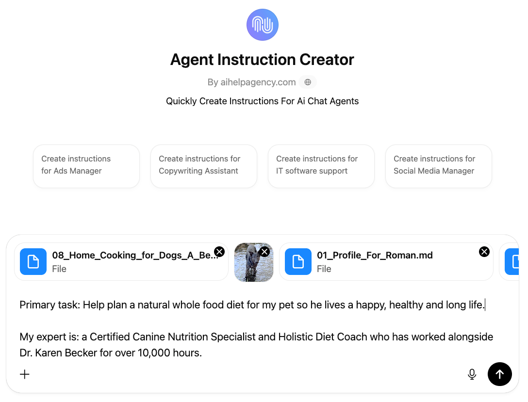 Illustration on the instructions page showing how to use the agent to help them create their instruction prompt