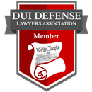 DUI Defense Lawyers Association member badge, red and white with scroll and text.