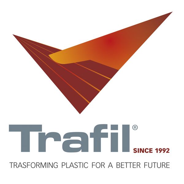 Logo dell'azienda Trafil: una forma stilizzata rossa e arancione sopra la parola