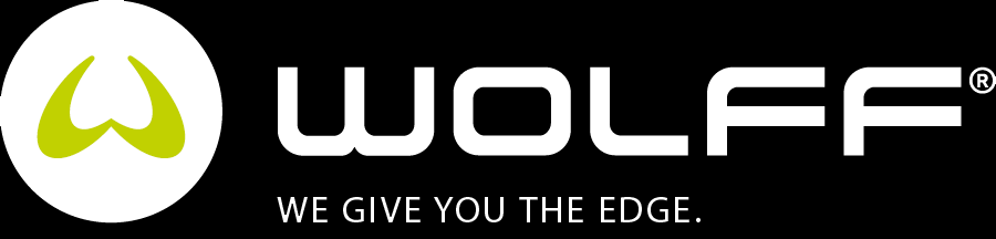Logo Wolff: un simbolo verde lime in un cerchio bianco, con la parola