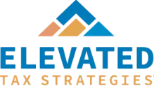 Logo for Elevated Tax Strategies: blue, orange, and peach mountain icon above text.