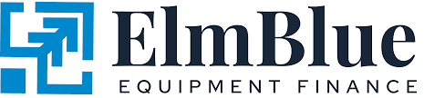 The logo for elm blue equipment finance is blue and black.