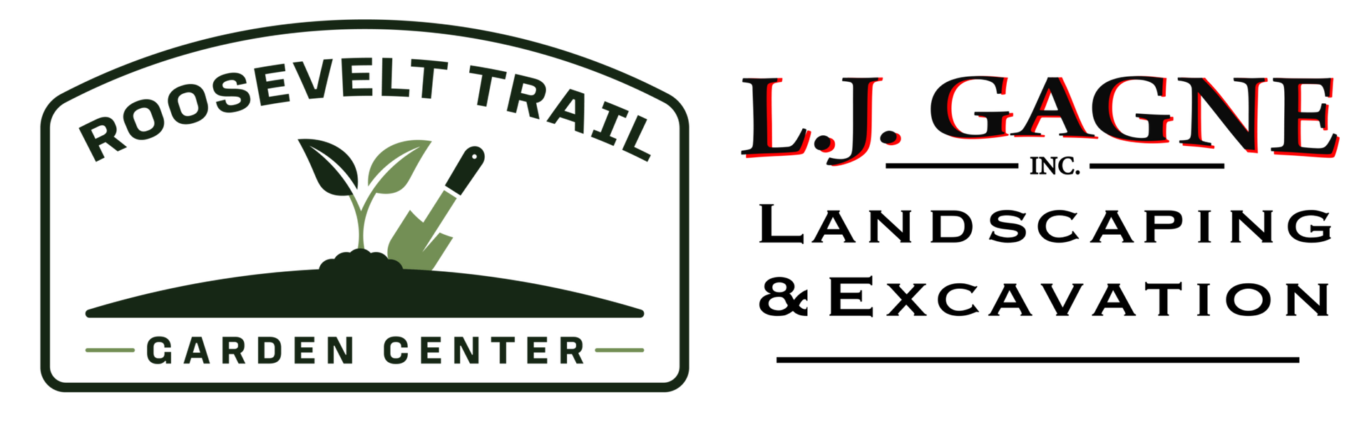 A logo for roosevelt trail and lj gagne landscaping and excavation