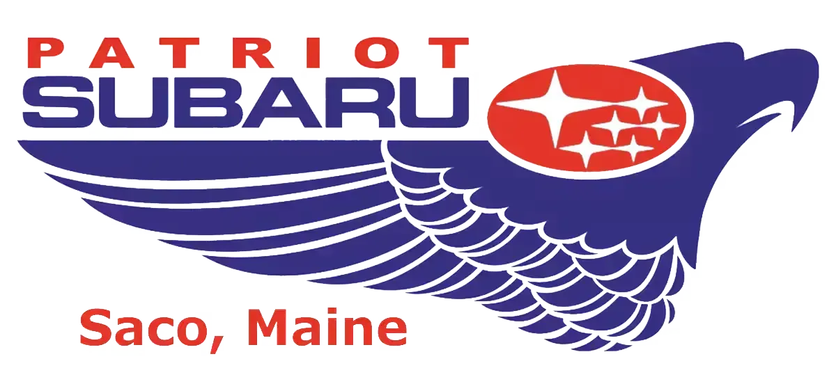 Patriot subaru saco maine logo with an eagle on it