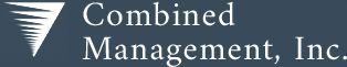 A blue and white logo for combined management inc.