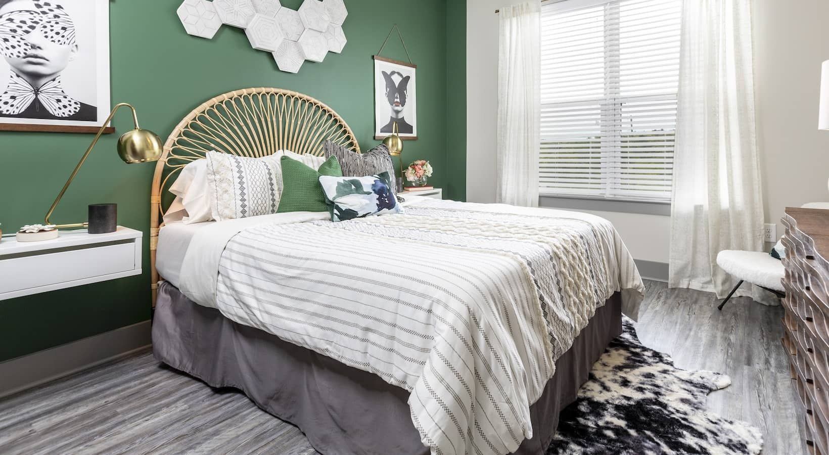 Modern Bedroom with Dark Green Wall and Bed | 2050 Morningside