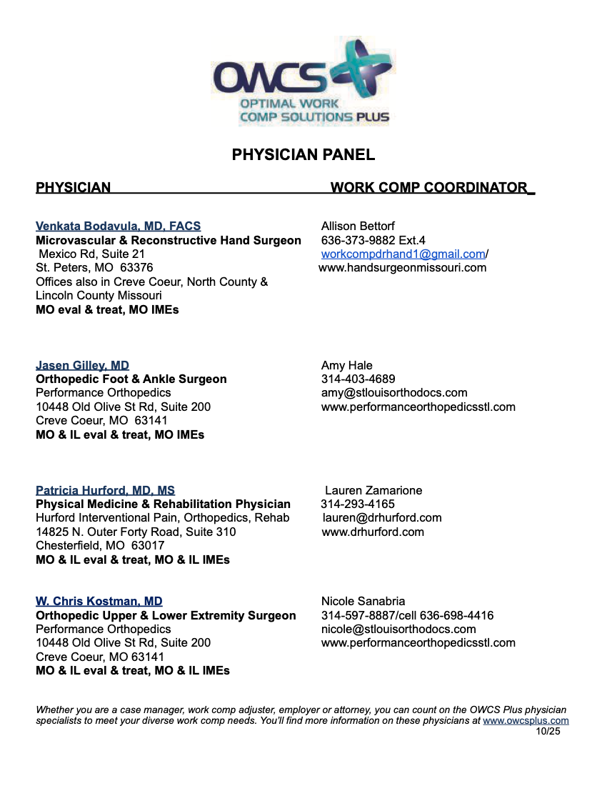 A resume for a physician and a work comp coordinator.