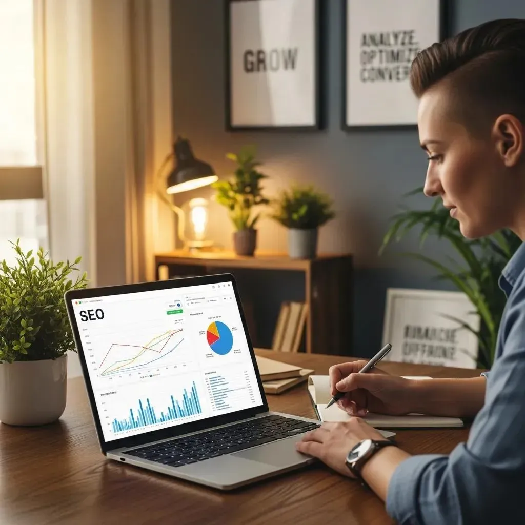 Analyst reviewing SEO data on a laptop — local optimization in action
