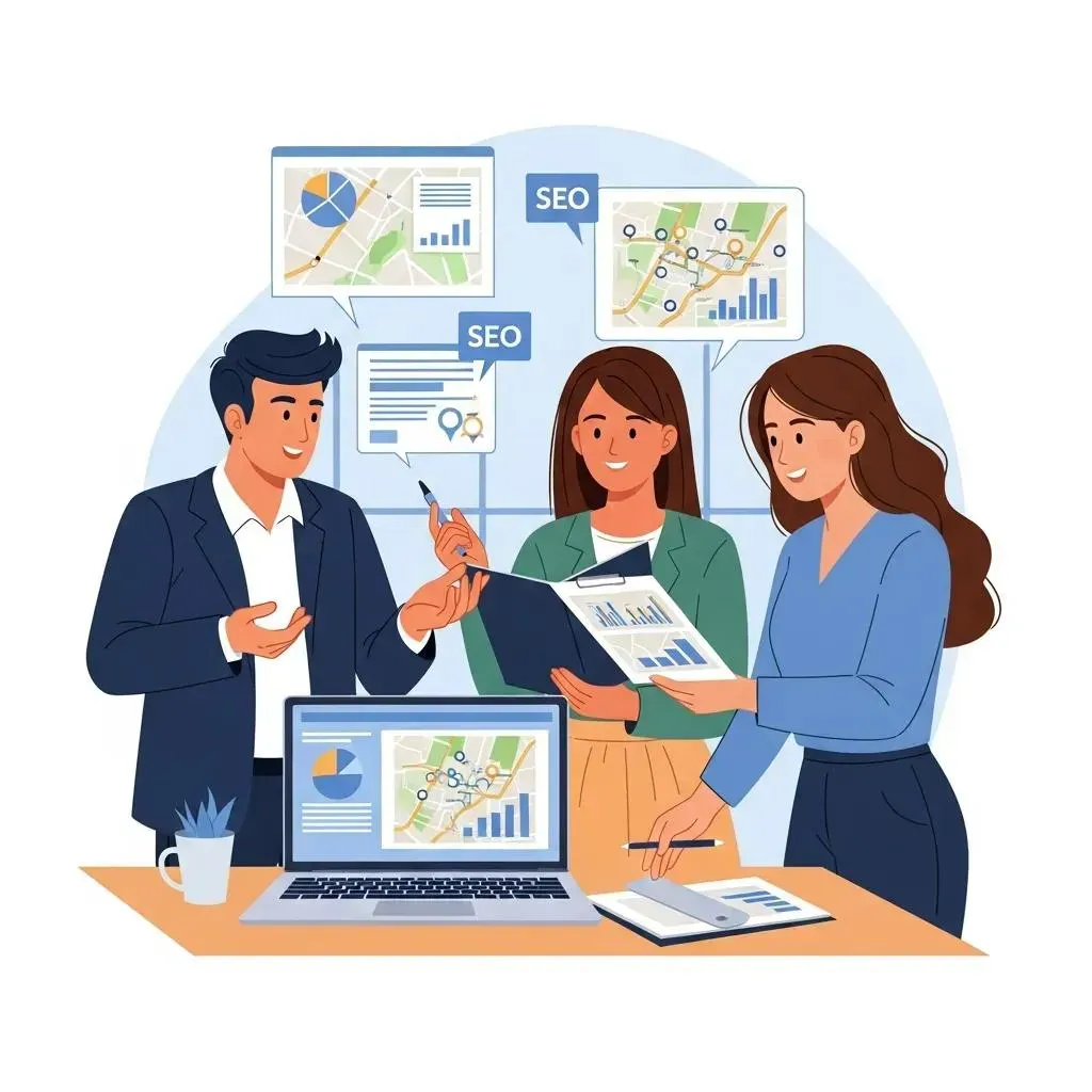 team mapping local SEO strategies in a Fort Myers office