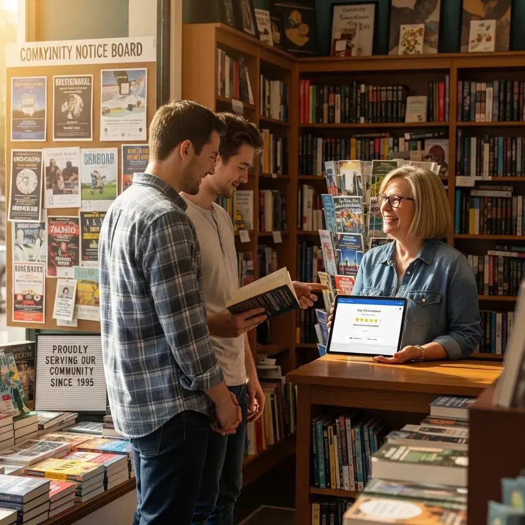 Local business owner engaging with customers and utilizing Google Business Profile