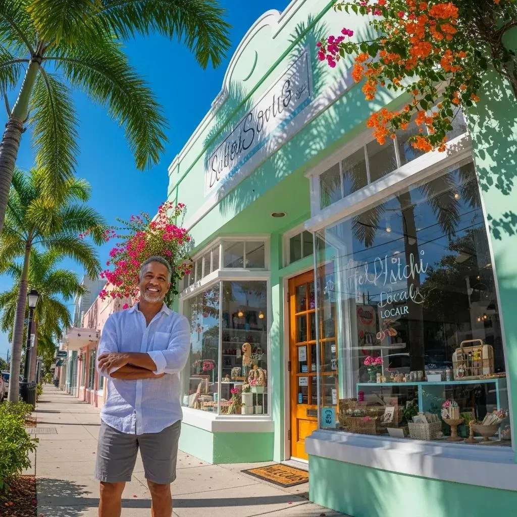 Fort Myers small business owner standing in front of their shop — local SEO success
