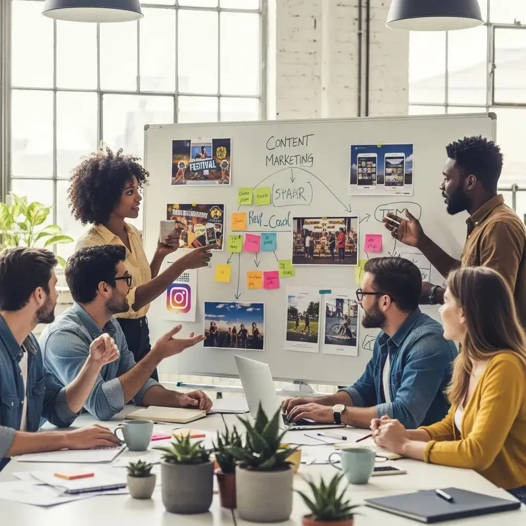 Small business team brainstorming content marketing strategies to enhance local engagement