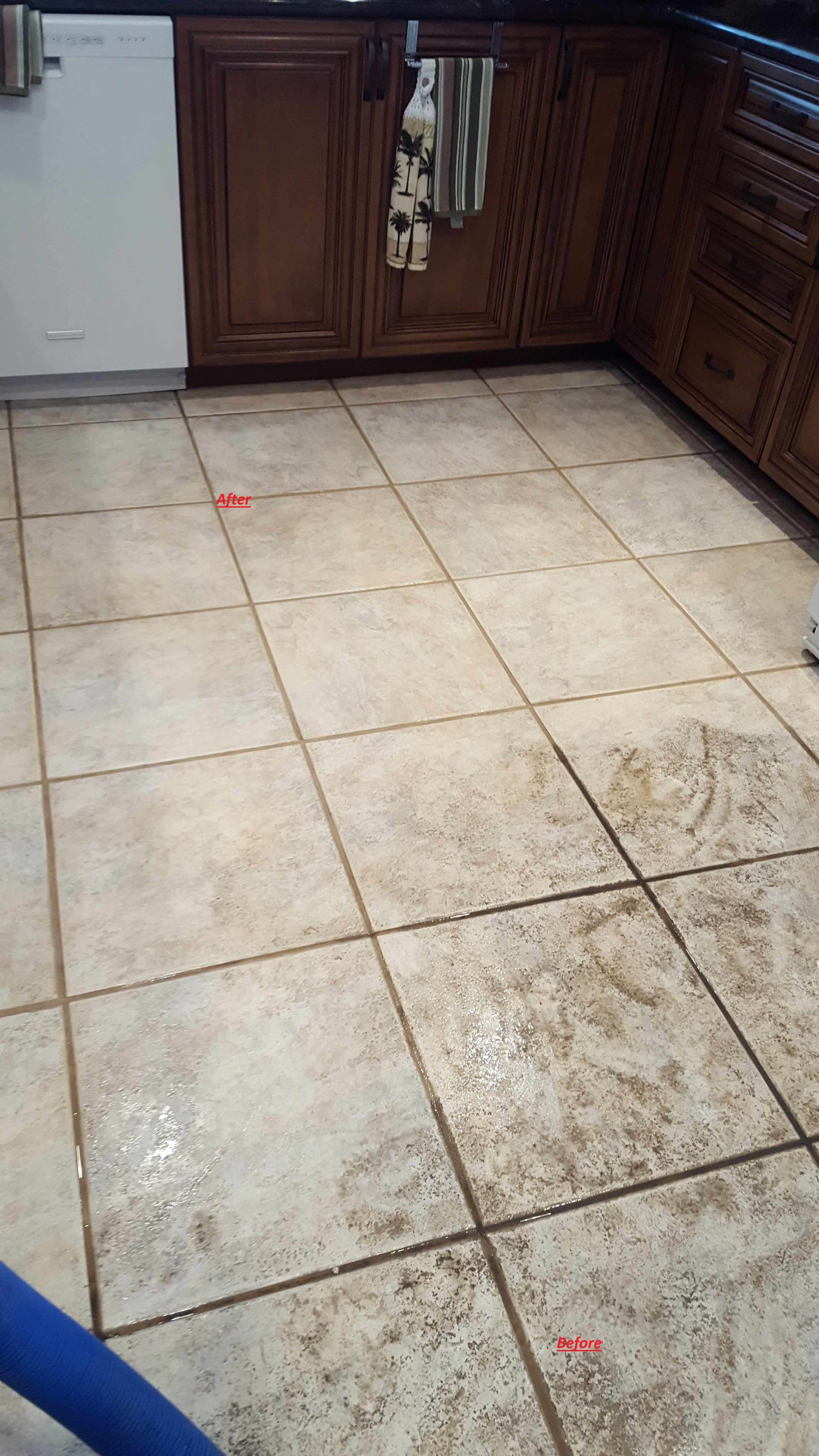 Before & After Uncleaned Tiles — Punta Gorda, FL — Superior Carpet & Upholstery Cleaning Inc