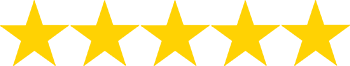 Five yellow stars in a horizontal row, representing a five-star rating.