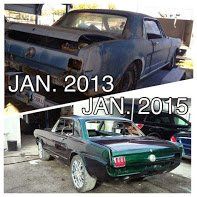 A picture of a car before and after being restored.